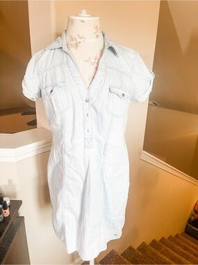 GUESS Light Blue Short Sleeve Shirt Dress